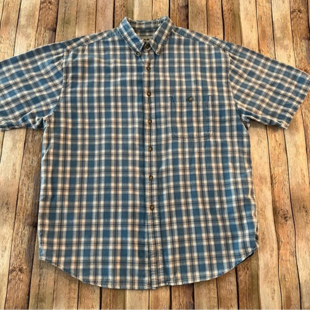 Eddie Bauer mens short sleeve plaid button down shirt | size large